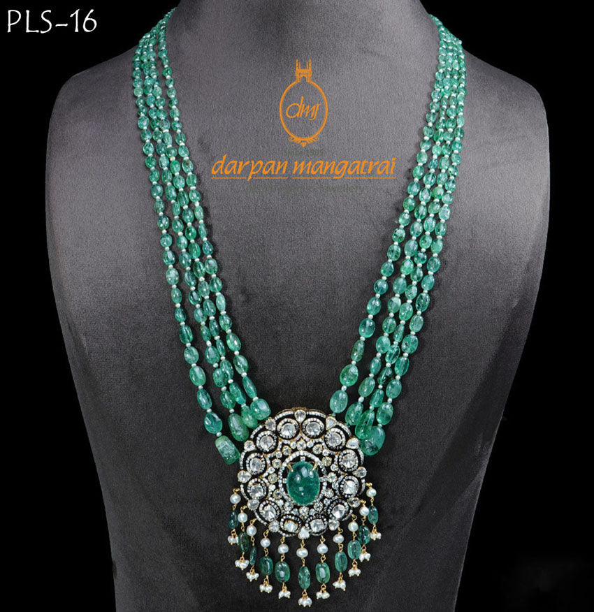 Exotic Emerald, Polki and Pearl Necklace