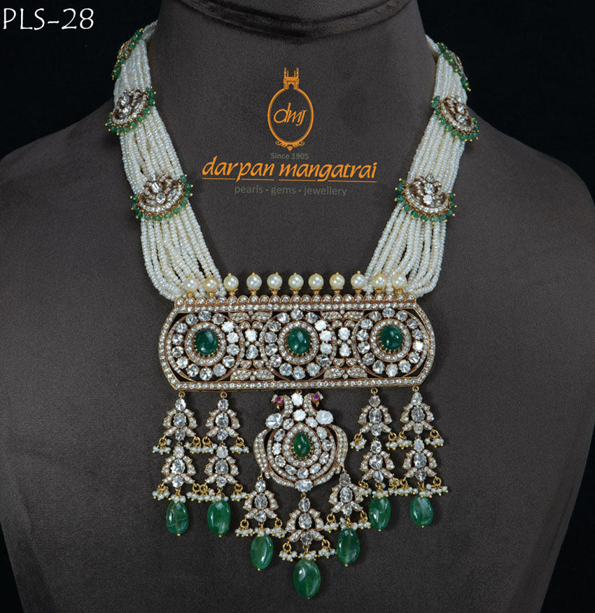 Nizami Polki, Emeralds, Ruby and Pearl Necklace