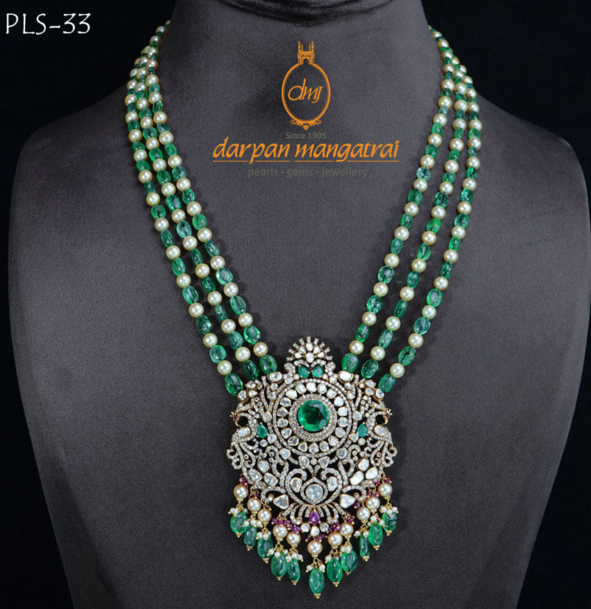 Adorable Pearl and Emerald Polki Necklace