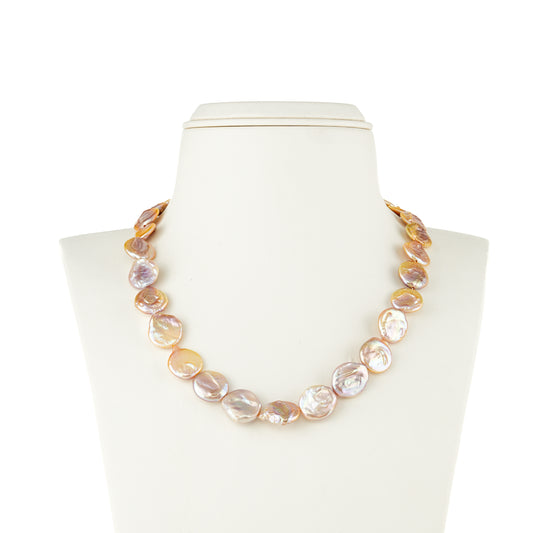 16.0-17.0mm Pink Coin Baroque Freshwater Pearl Necklace Set - A Quality