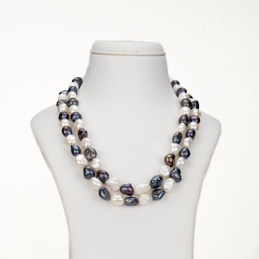 11.0-12.0mm Semi Baroque Multicolor Freshwater Pearl Necklace Set - A Quality