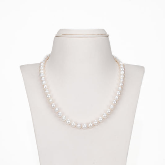 8.0-9.0mm White Near Round Freshwater Pearl Necklace Set - A Quality