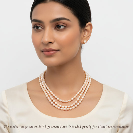 8.0-9.0mm Pink Drop Freshwater Pearl Necklace Set - A Quality