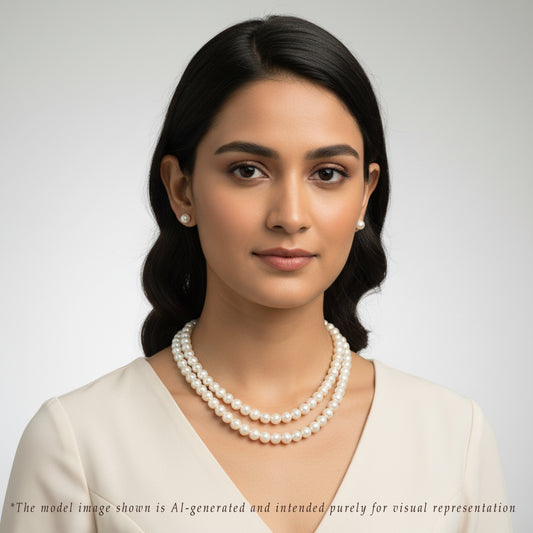 9.0-10.0mm White Near Round Freshwater Pearl Necklace Set - A Quality