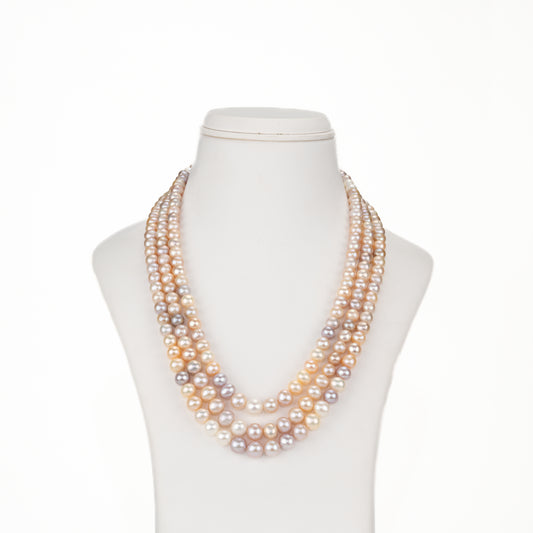 7.0-8.0mm Multicolor Near Round Freshwater Pearl Necklace Set - A Quality