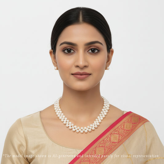 6.0-7.0mm White Button Fancy Freshwater Pearl Necklace Set- A Quality