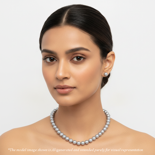 10.0-11.0mm Grey Near Round Freshwater Pearl Necklace Set - A Quality