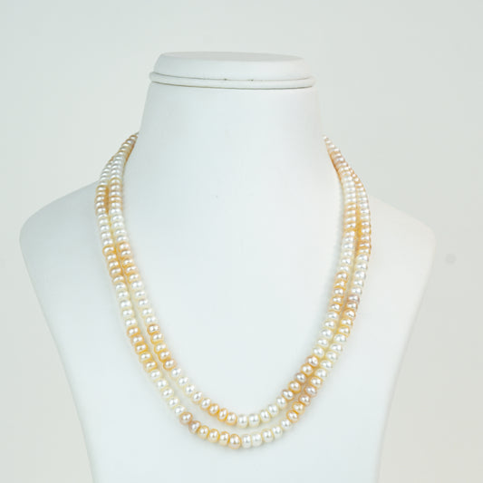 4.0-5.0mm Multicolor Button Freshwater Pearl Necklace Set - A Quality