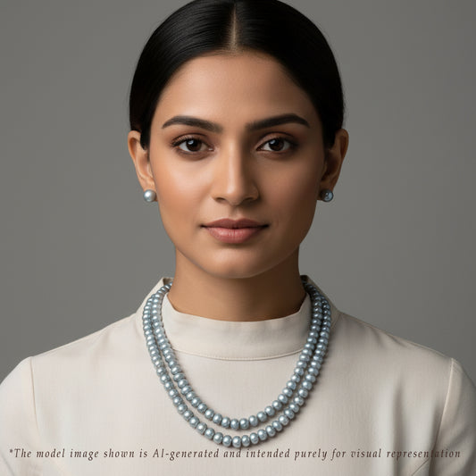 6.0-7.0mm Grey Button Freshwater Pearl Necklace Set - A Quality