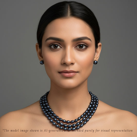 Grading Black Drop Freshwater Pearl Necklace Set - A Quality