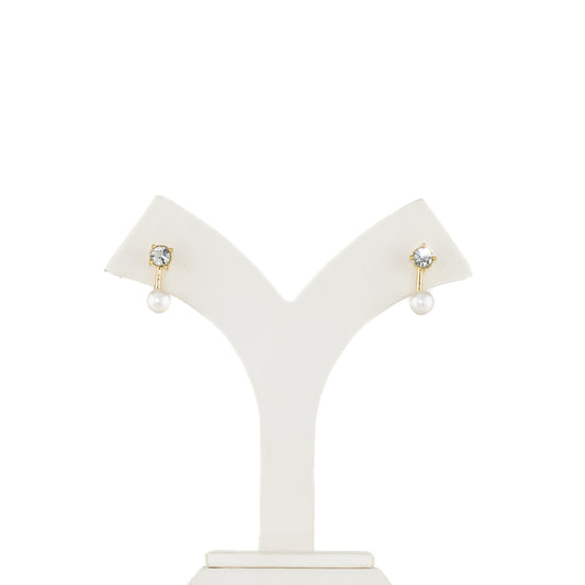 Designer White Stone Freshwater Pearl Stud Earrings