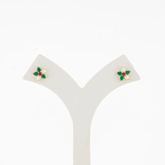 Intriguing Red Green Freshwater Pearl Stud Earrings