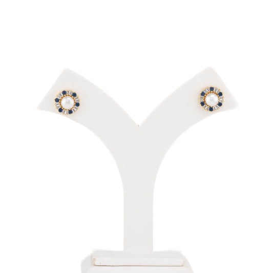 Exquisite Blue Stone Freshwater Pearl Studs Earrings