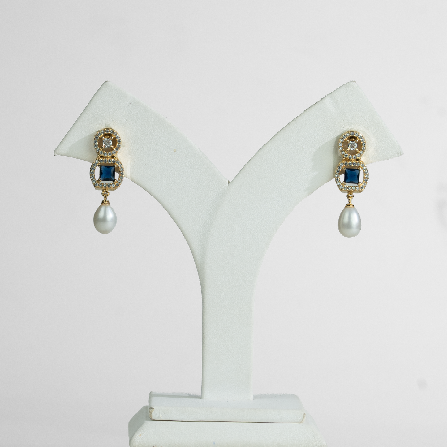 Enduring Blue Stone Drop Freshwater Pearl Stud Earrings