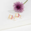 Gifted Red Stone Freshwater Pearl Stud Earrings