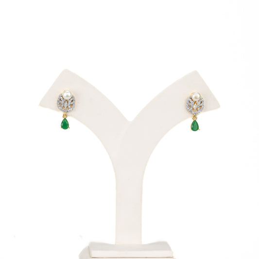 Opaque Red Stone Button White Freshwater Pearl Stud Earrings