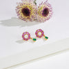 Estelle Red And Green Stone Freshwater Pearl Stud Earrings
