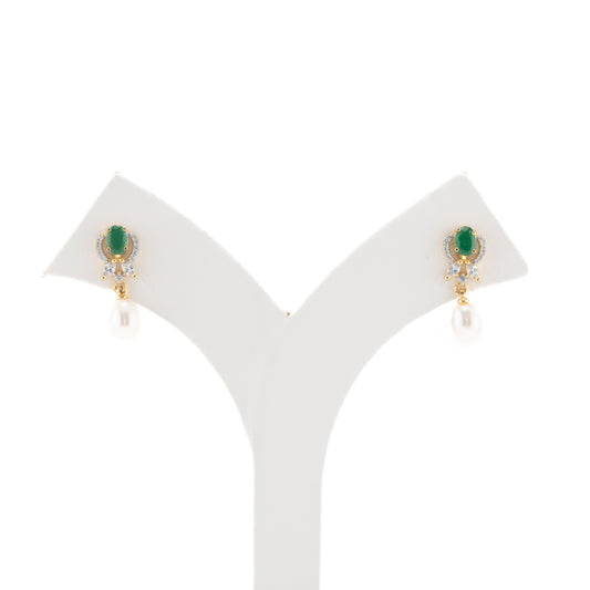Premium Green Stone Freshwater Pearl Drop Earrings
