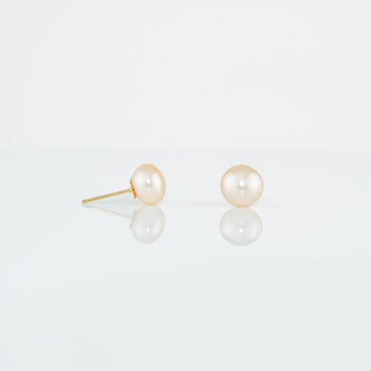 Pink Button Freshwater Pearl Stud Earrings