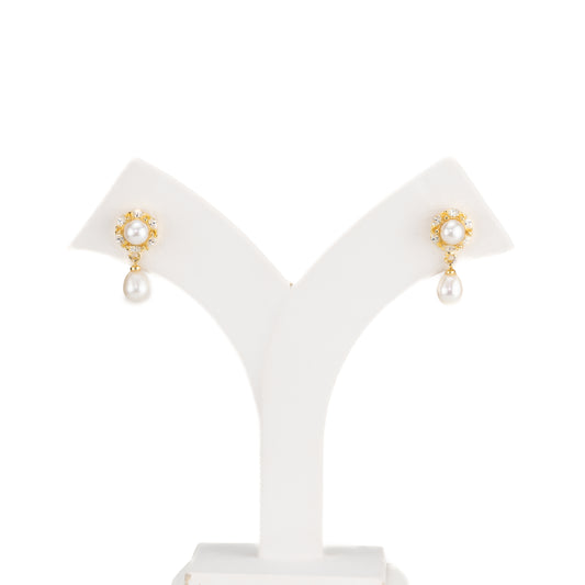 Delicate White Drop Freshwater Pearl Studs Earring