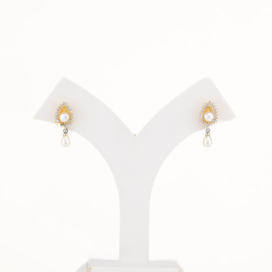 Glitzy White Stone Drop Freshwater Pearl Stud Earring