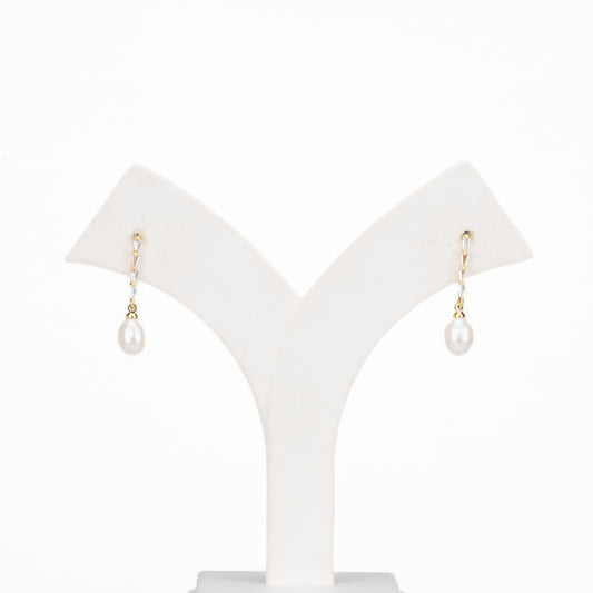 Shimmering White Stone Hanging Freshwater Pearl Studs Earrings