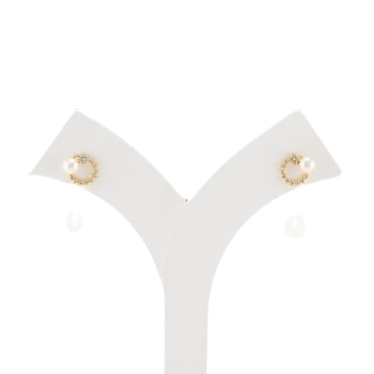 Cute White Stone Pearl Freshwater Stud Earrings