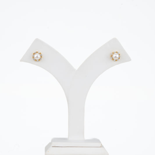 Stunning White Stone Freshwater Pearl Stud Earrings