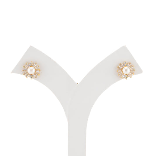 Glamour White Stone Freshwater Pearl Stud Earrings