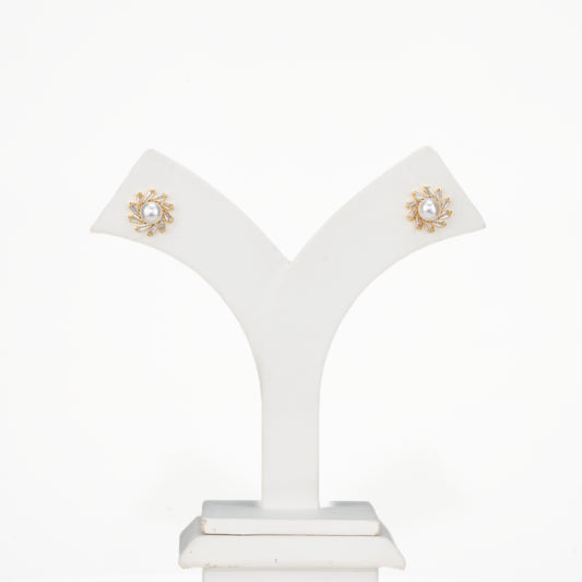 Enduring White Stone Freshwater Pearl Stud Earrings