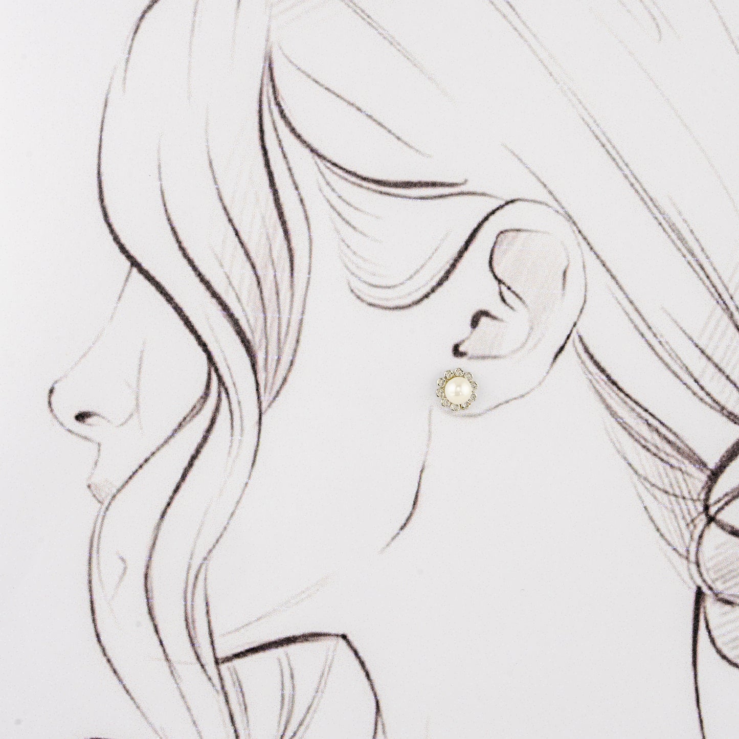 Modernity White Stone Freshwater Pearl Stud Earrings