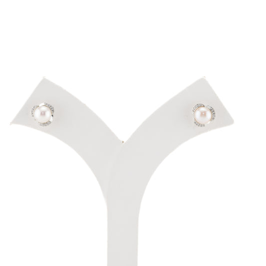 Radiance White Stone Freshwater Pearl Stud Earrings