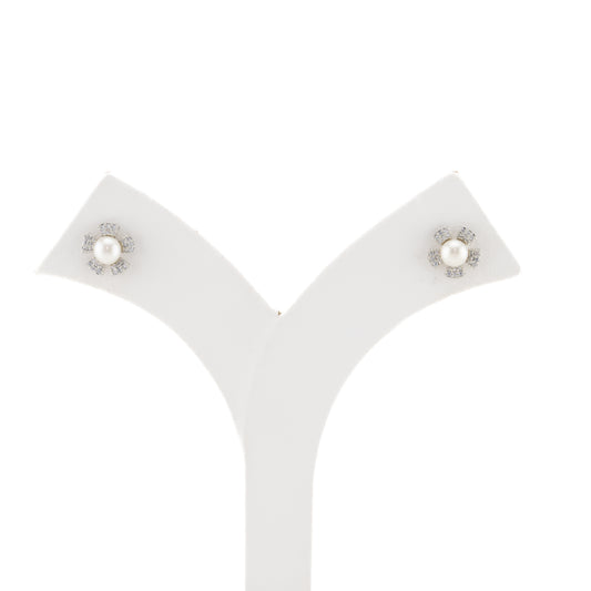 Classic White Stone Freshwater Pearl Stud Earrings