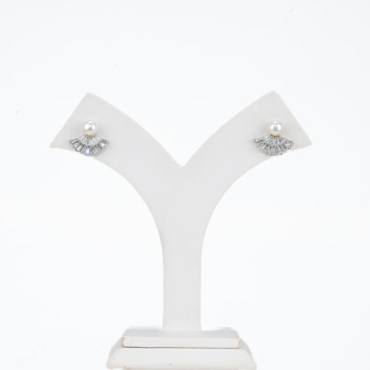 Classic White Stone Freshwater Pearl Stud Earrings