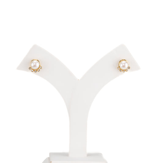 Conch Inspired White Freshwater Pearl Stud Earrings