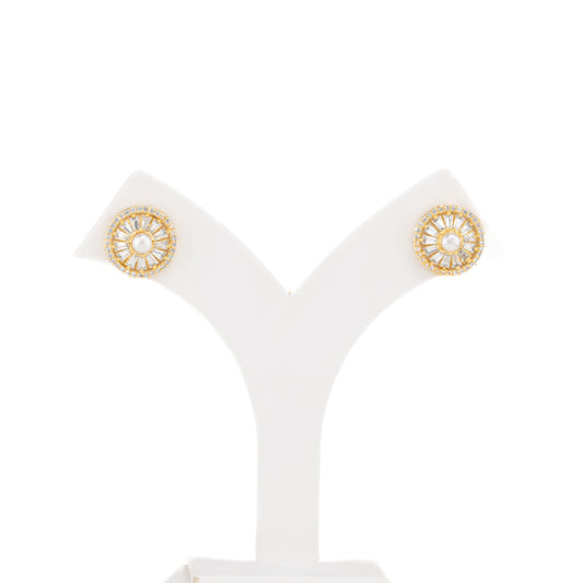 Sleek White Stone Freshwater Pearl Studs Earrings