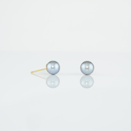 Grey Button Freshwater Pearl Stud Earrings