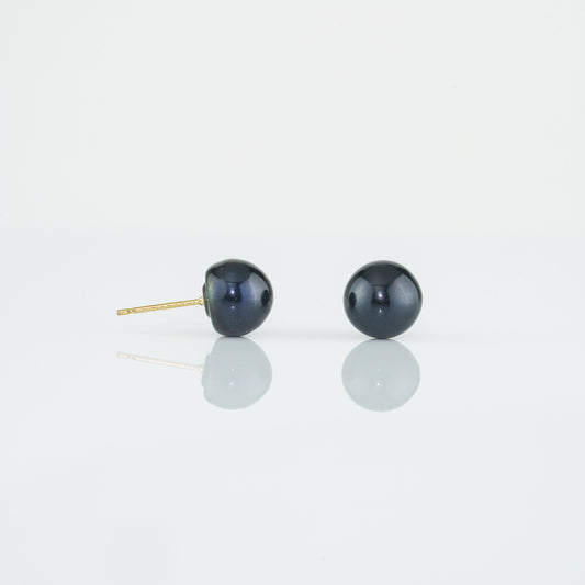 Black Button Freshwater Pearl Stud Earrings