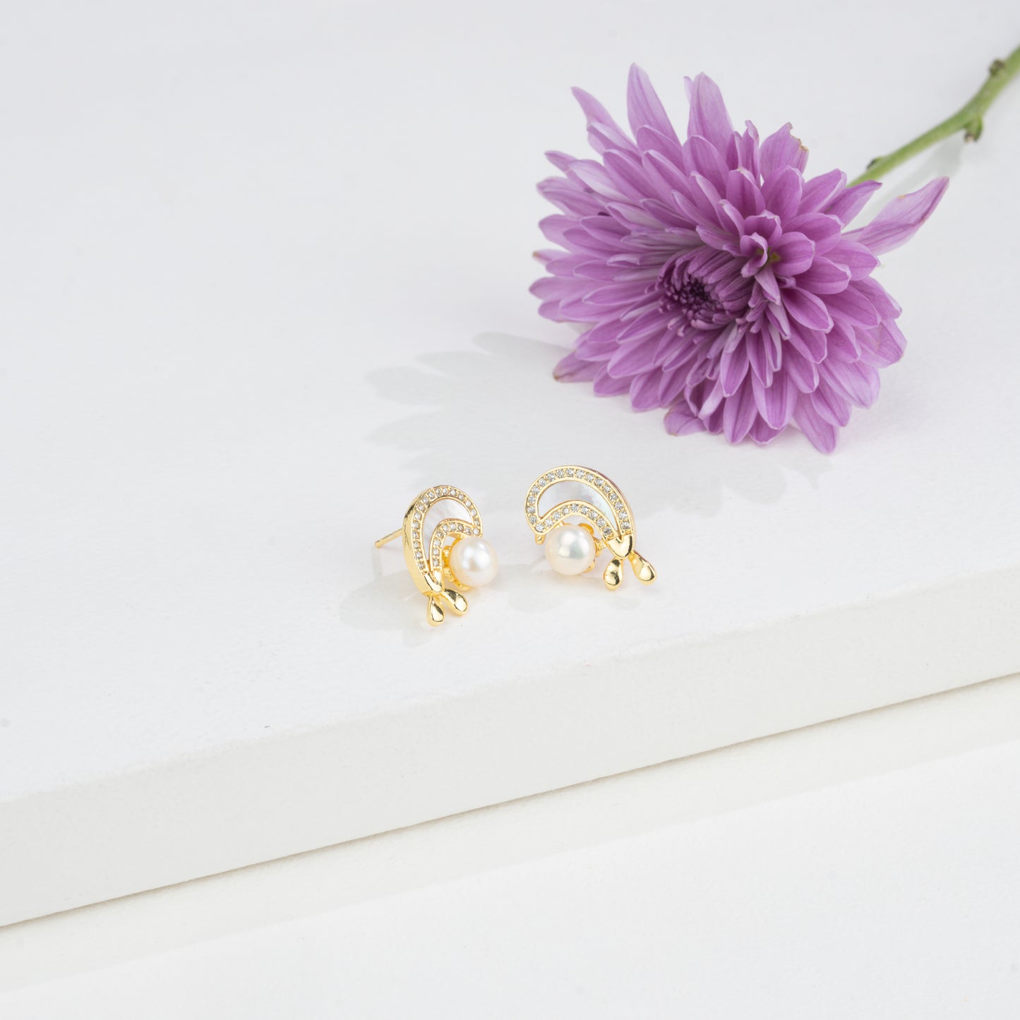 Sleek White Freshwater Pearl Stud Earrings