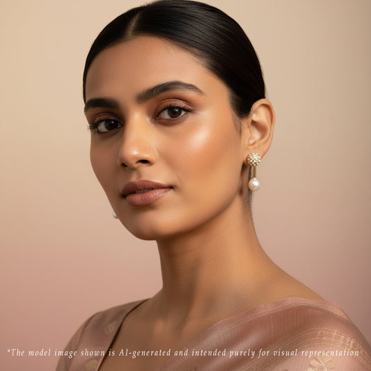 Charming White Stone Freshwater Pearl Stud Earring