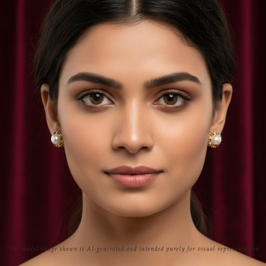 Modern Red Green Freshwater Pearl Studs Earrings