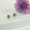 Floral Red And Green Stone Freshwater Pearl Stud Earrings