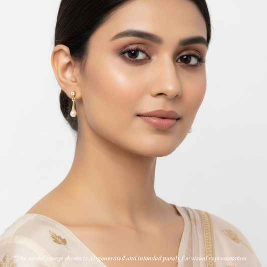 Sparkly White Freshwater Pearl Stud Hanging Earrings