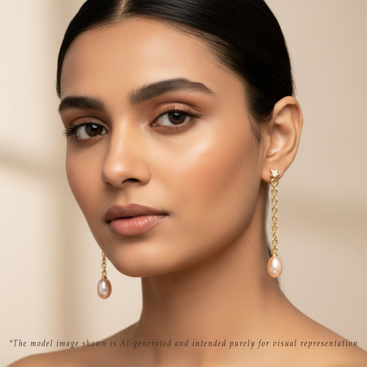 Lovely Pink Drop Freshwater Pearl Hangings Earrings