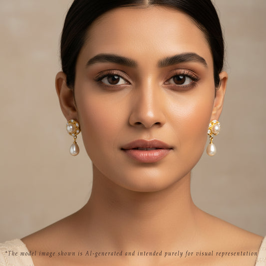 Delicate White Drop Freshwater Pearl Studs Earring