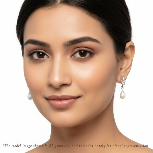 Silken White Drop Freshwater Pearl Stud Earrings