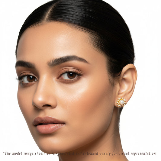 Striking White Stone Freshwater Pearl Stud Earrings