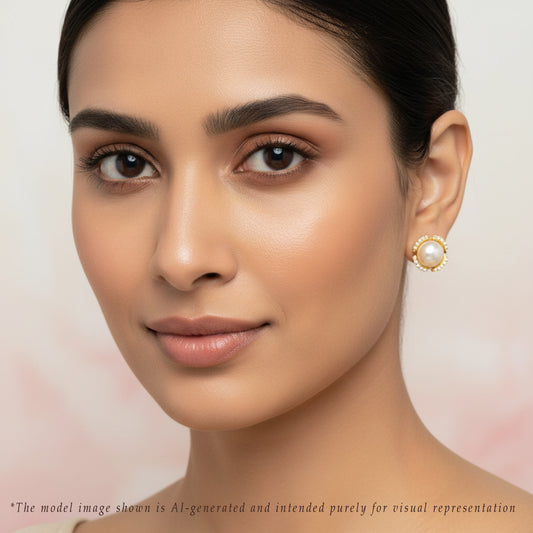 Glittering White Stone Freshwater Pearl Stud Earrings