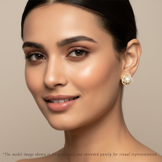 Perfection White Stone Freshwater Pearl Stud Earrings