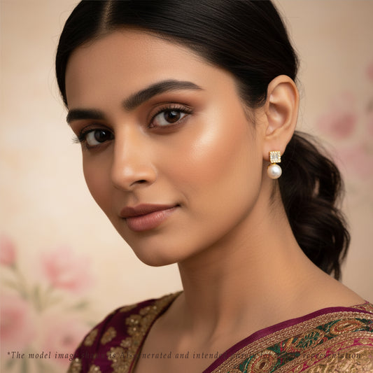 Delicate White Stone Freshwater Pearl Stud Earrings